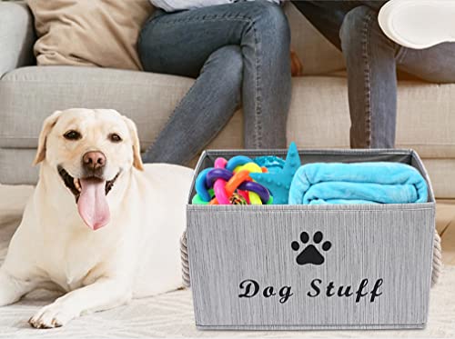 Pethiy - Caja de almacenaje de tela grande con asa de cuerda de algodón, cesta plegable para ropa y accesorios de perro, abrigos de perro, cestas de regalo de juguetes de perro-Gris