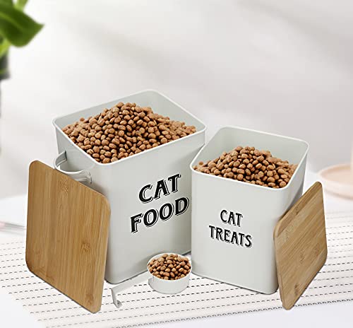 Pethiy - Cajas para Comida y golosinas para Animales - Contenedor de Comida para Gato - Tapas de Madera herméticas y Pala - Acero al Carbono Revestido -Capacidad 8L + 5L-Blanco