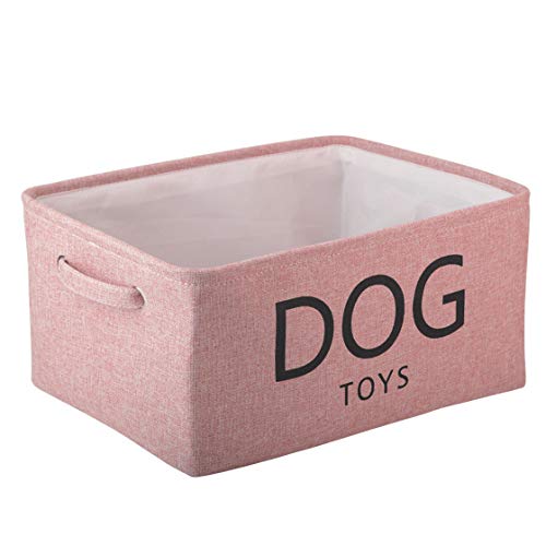 Pethiy-Cesta de Lona para Juguetes para Perros,con Asas para,Cesto Almacenamiento para Juguete y Accesorios de Mascotas, Grande Cajas Rectangular para Suministros para perros-40x30x 20cm-Rosa