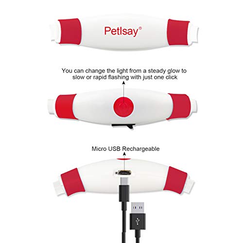 PetIsay Collar de Perro LED, USB Recargable Collar de Seguridad para Mascotas Impermeable hasta la Longitud de 70 cm (27.5in) Collar de Destello Ajustable (Rojo)
