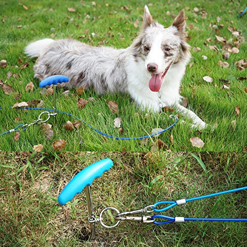 Petphabt - Cable de amarre para perro (6 m), resistente con estaca de tierra en espiral de 40,6 cm, para cachorro, mascota al aire libre, correa de plomo azul