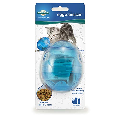 PetSafe Dispensador de Comida y Juguete Interactivo Egg-Cersizer, Uso con Alimentos o golosinas – PTY00-13747, Azules y morados
