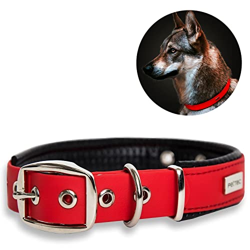 PetTec Trioflex Collar para Perros - para Cachorros Pequeños, Medianos y Grandes - Acolchados para Perros Grandes - Fuerte e Impermeable - Trenza Textil, Costura Reforzada, Hebilla Doble (Rojo)