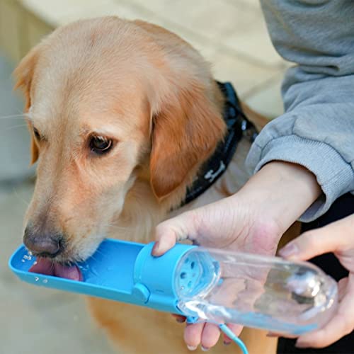 PETTOM Botella de Agua para Perros Portatil, Antibacteriano Recipiente de Agua para Perros Plegable Bebedero para Mascota Cachorro al Aire Libre Paseo Caminar Correr Viaje Acampar, 420ML Azul