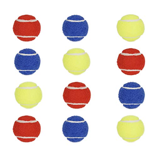 PIKASEN Pelotas de tenis pequeñas de 3,8 cm para perros – Juguete para gatos 3 colores y paquete de 12 mini pelotas de tenis para perros pequeños