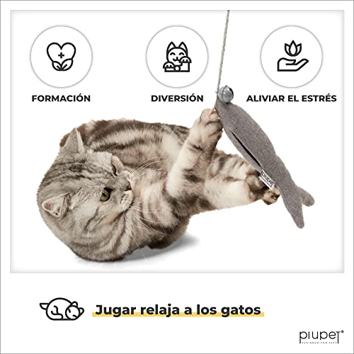 PiuPet® Cañas de pescar para gatos con hierba gatera - Con mango de madera resistente - Juguete interactivo para gatos con hierba gatera gratis - Elegante juego de pesca para gatos - Juego de 2