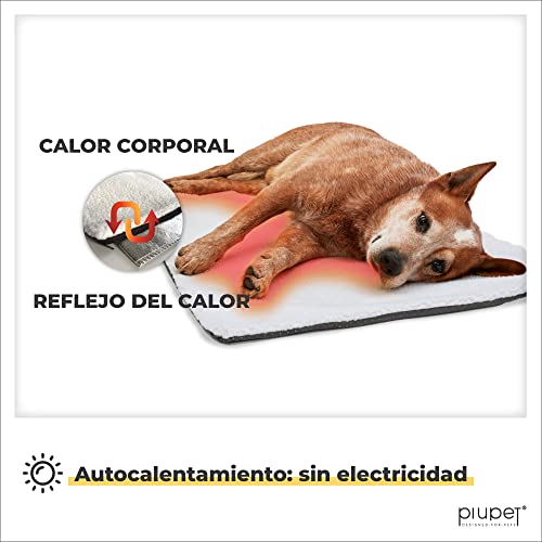 PiuPet® Manta térmica para Perros, Autocalentado - sin Electricidad y baterías, Cojín de Calor, Innovador e ecológico (90x60cm, para Perros)