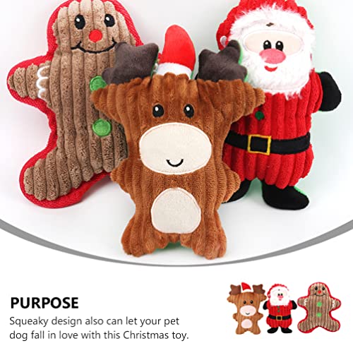 POPETPOP 3 Piezas de Mascota Chew Juguete de Navidad Muñeca de Peluche con Santa Jengibre Vaca Juguetes Que Sonan Juguetes de Peluche para Perro Gato Gatito Perro Mediano Grande