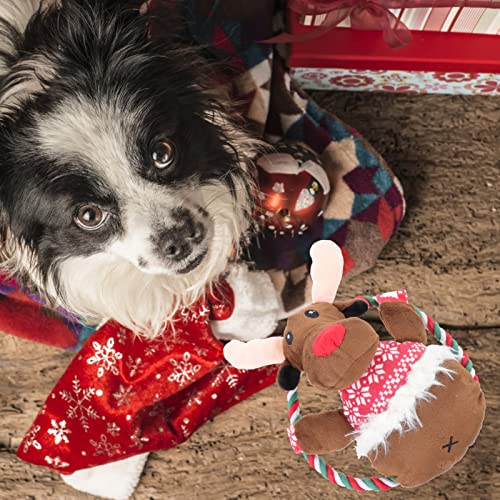 POPETPOP Navidad Perro de Peluche Chirriante Juguetes de Peluche Reno Juguetes para Masticar con Cuerda de Algodón Juguete Interactivo Mascotas Pequeñas