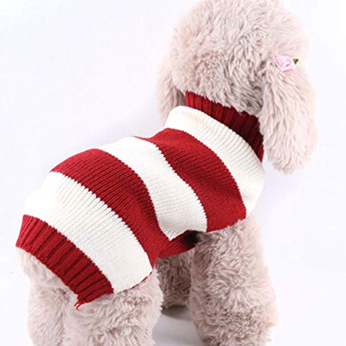 POPETPOP Navidad Ropa de Abrigo para Mascotas suéter de Cuello Alto de Rayas de Invierno Jersey de Perro Prendas de Punto para Gato Mascota Cachorro