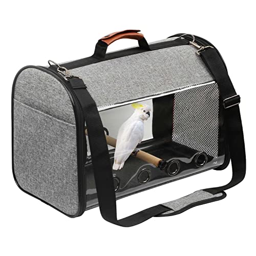 Portabaves ligero – jaula de viaje para pájaros PVC transparente transpirable bolsa de loro con un palo de madera, mochila para perro para mascotas aves