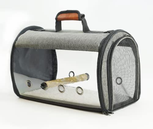 Portabaves ligero – jaula de viaje para pájaros PVC transparente transpirable bolsa de loro con un palo de madera, mochila para perro para mascotas aves