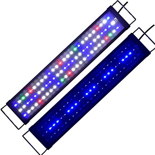 Powerdelux Iluminación LED para acuario, espectro completo, blanco, azul, rojo, verde, lámpara con luz de luna, con soporte ajustable para plantas acuáticas y acuarios de agua dulce o salada.