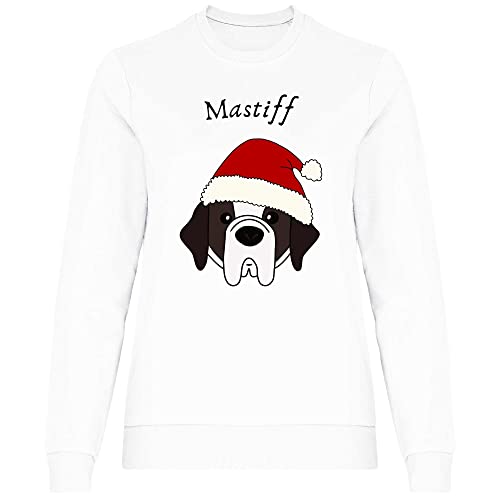 Print Dynastie Sudadera para Mujer Perro Mascota Navidad Regalo Idea Familia Perro Masculino, Tamaño:XXL, Color:Mastiff White