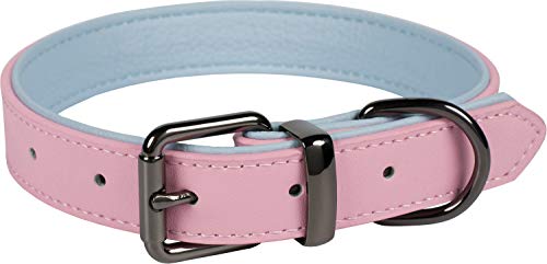 Puccybell Collar para perro de 2 colores con piel, clásico en colores de contraste para perros pequeños, medianos y grandes HB004 (L, rosa y azul claro)