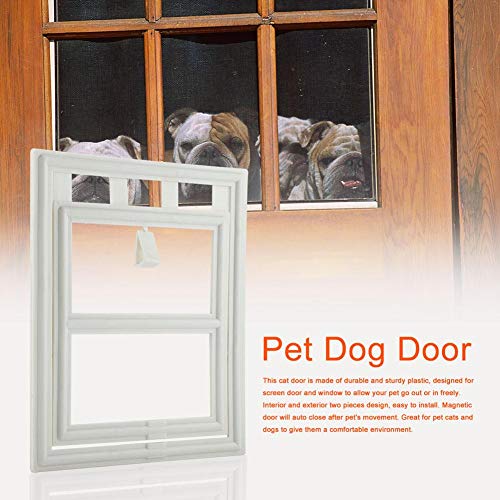 Puerta para gatos y perros, puerta basculante para mascotas, puertas mosquiteras con un imán potente entrada y salida controlable (blanco L)