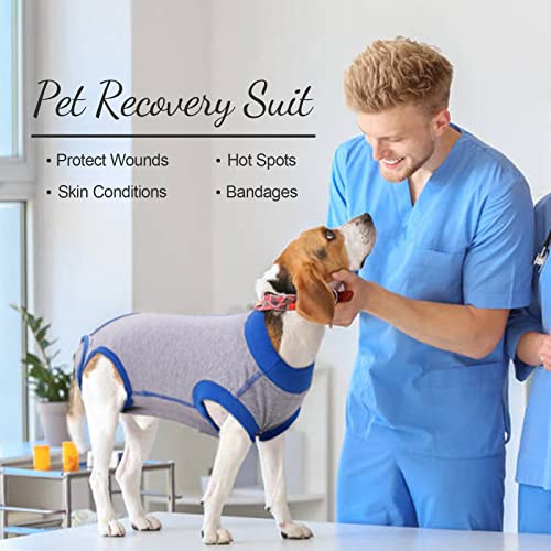PUMYPOREITY Recuperación de Perro, Traje Quirurgico Camisa de Recuperación Anti lamiendo Body Postoperatorio Mascotas Abdominal Heridas Protector después de la Cirugía (Gris, L)