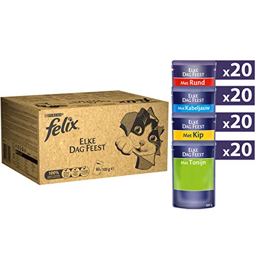 Purina Felix Le Ghiottonerie - Alimento para Gatos con Manzana, Pollo, merluza y atún, 80 Bolsas de 100 g