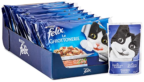 Purina Felix Le Ghiottonerie - Humido de Gato con judías y Zanahorias, Pollo y Tomate, 40 Bolsas de 100 g