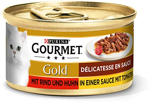 Purina Gourmet Comida húmeda para Gatos Gold Délicatesse en Salsa, con Vacuno y Pollo, 12 Unidades, 85 g
