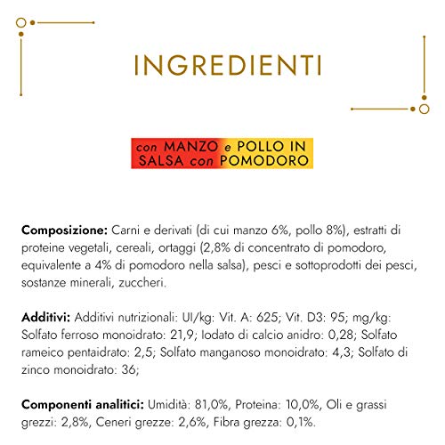Purina Gourmet Gold Cazuela humído Gatti con cazo y Pollo en Salsa con Tomate, 24 latas de 85 g