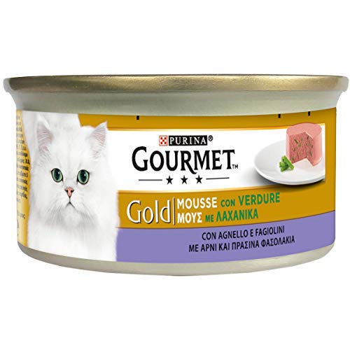 Purina Gourmet Gold Mousse para Gatos con Cordero y judías exquisitas, 24 latas de 85 g Cada una de Las 24 Unidades de 85 g
