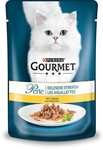 PURINA Gourmet Perle - Comida húmeda para Gatos en Tiras con Pollo, 24 Unidades (24 x 85 g)