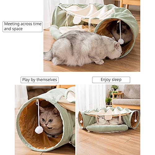 Putybudy - Cama plegable 2 en 1, diseño de gato con túnel de peluche interactivo para gato, color verde