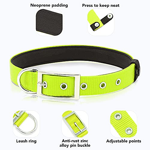 PZRLit Collar Perro Resistente con Suave Acolchado Neopreno, Hebilla de Metal y Anillo en D, Ajustable Transpirable Collares Perros Ancho para la Caminata Diaria Corriendo-Verde,Medio