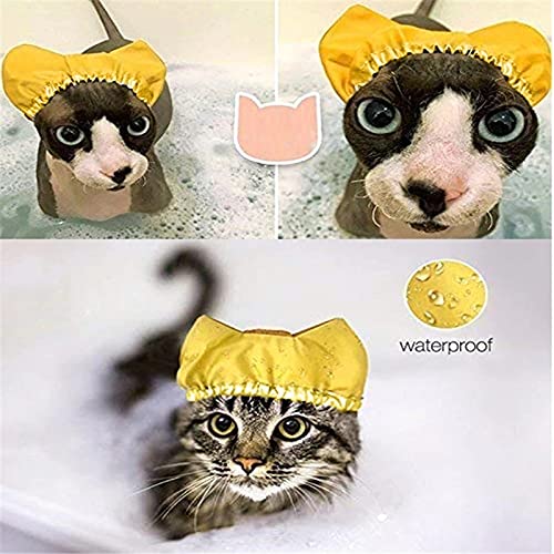 QKFON Pet Supplies - Gorras de ducha para gatos y perros con forma de oreja, para gorros de ducha elásticos de doble propósito, gorro para baño de gatos o perros, gorras impermeables para mascotas