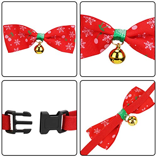 QKURT 2 collares de Navidad para mascotas, collar ajustable para cachorros de Navidad con pajarita y campana dorada, bonito patrón navideño para el cuello de perro pequeño, accesorio para pajarita