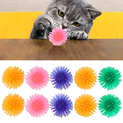 Queen.Y Gato Jugando Bolas, 10Pcs Coloridos Pelota elástica Interactivo Balones para Mascotas Gatito Actividad Jugando Masticación Juguete de Ejercici (Color Aleatorio)