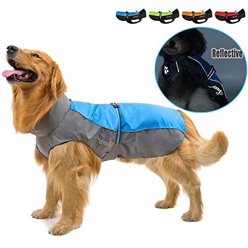 Ranphy Impermeable para Perros Tiras Reflectivas Chubasquero Transpirable Ropa Seguras Jacket Abrigo Chaqueta para Lluvia Medianos Perro de Raza Grande, Mascotas Ropaje Azul 5XL