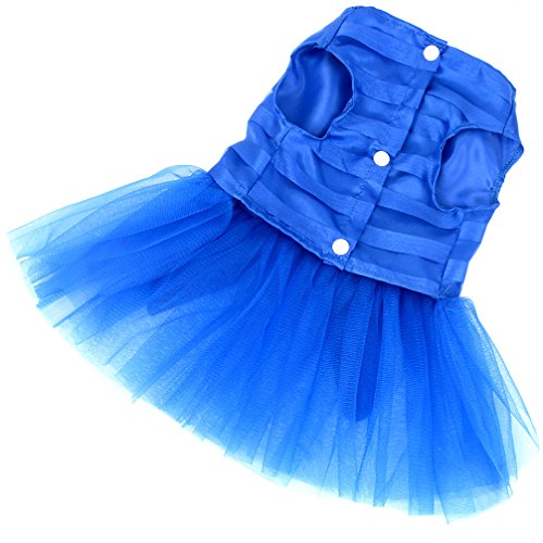 Ranphy Vestido de princesa a rayas con lazo para perro pequeño/gato niña tul tutú falda cachorro ropa azul L