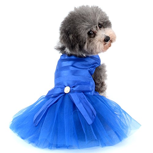 Ranphy Vestido de princesa a rayas con lazo para perro pequeño/gato niña tul tutú falda cachorro ropa azul L