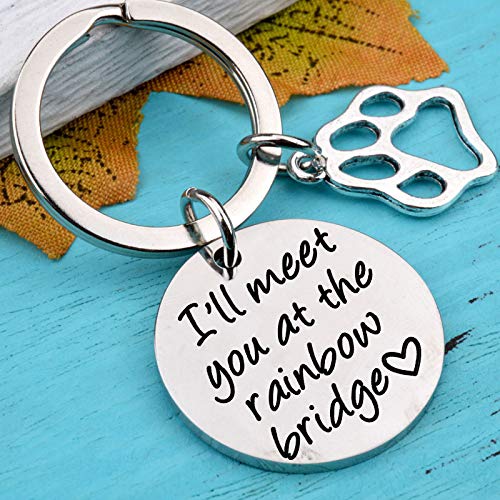 Regalo conmemorativo para la pérdida de mascotas – I 'll Meet You en el puente del arco iris huellas de huellas de huella llavero regalo de recuerdo de mascotas para perros y gatos
