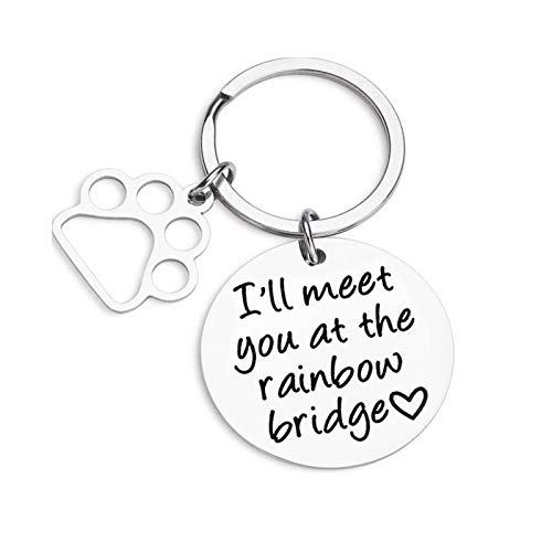 Regalo conmemorativo para la pérdida de mascotas – I 'll Meet You en el puente del arco iris huellas de huellas de huella llavero regalo de recuerdo de mascotas para perros y gatos
