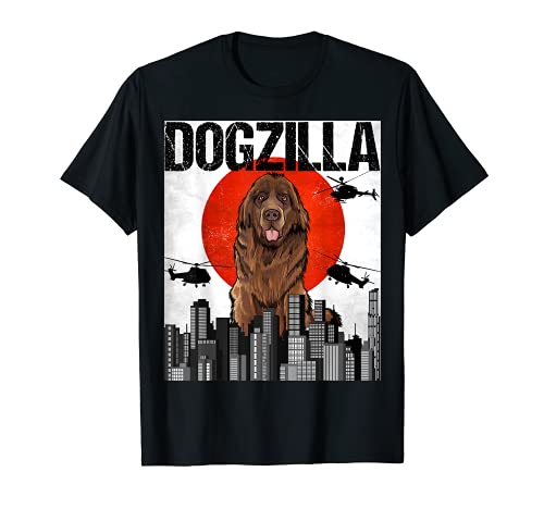 Retro Perrozilla Dogzilla Japonés Perro Terranova Camiseta
