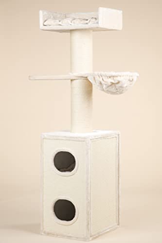 RHRQuality Maine Coon Tower Box Comfort - Rascador para gatos, color crema con tronco de 20 cm de diámetro