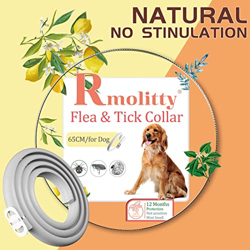 Rmolitty Collar Antiparasitario Perros, Collar para Garrapatas,Tratamiento de pulgas de aceites Naturales para 12 Meses de protección, 65 cm de Longitud para Perros Pequeña Mediano Grande