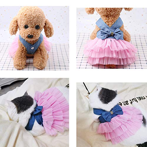 Ropa para mascotas, vestidos para perros pequeños gatos falda de tutú chaleco de princesa Petti Vestido gatos vestidos pequeños pomerania chihuahua falda ropa para cachorros(mezclilla rosa, xl)
