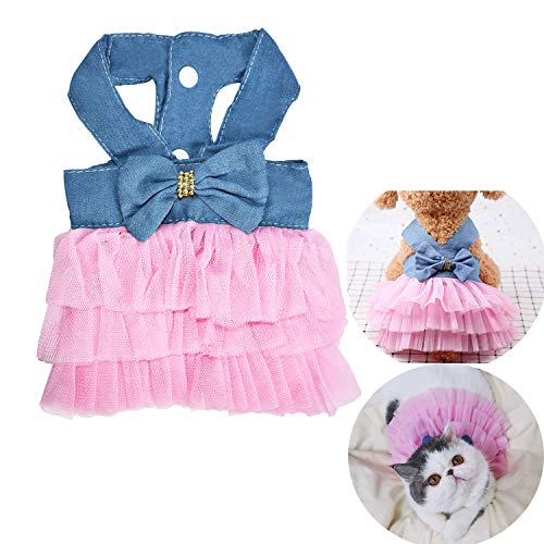 Ropa para mascotas, vestidos para perros pequeños gatos falda de tutú chaleco de princesa Petti Vestido gatos vestidos pequeños pomerania chihuahua falda ropa para cachorros (Denim Pink XS)