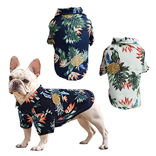 RoxNvm Camiseta de Verano para Perros, Camisas de Perro Hawaiano, Playera para Perros Estilo Resort de Playa, Ropa de Perro Transpirable de Moda para Cachorros, 2 Piezas, Azul y Blanco (pequeño)