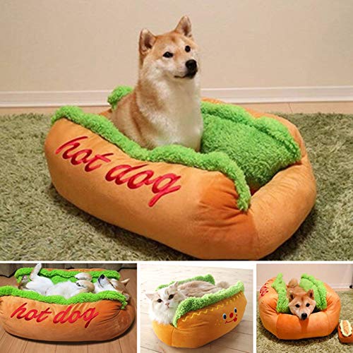 RUIXFLR Shaggy Hot Dog Shaped Dog Bed Shiba Inu Cojín para Dormir Extraíble Nido Perrera para Cachorro Gatito, S