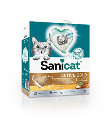 Sanicat Active Gold, Arena Ultra Aglomerante para Gatos con Oxygen, Aroma Argán - 6 L