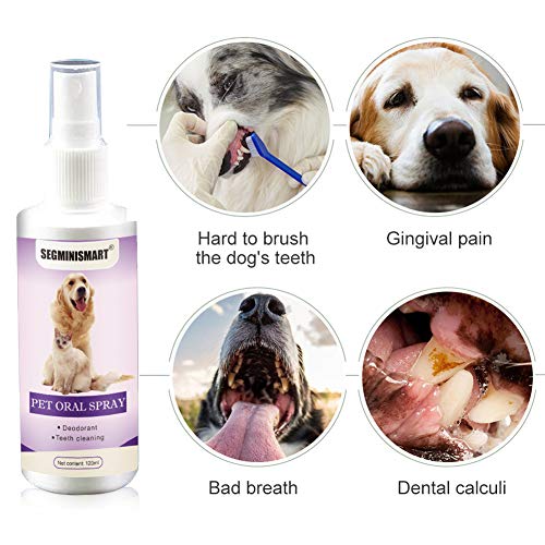 SEGMINISMART Spray Dental para Mascota, Pet Dental Spray, Ambientador para Aliento De Mascotas, Elimina El Olor, Reduce La Acumulación De Placa Y Sarro, 120ML