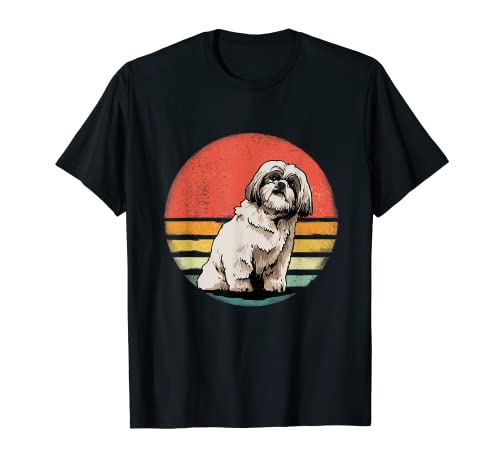 Shih Tzu Perro Retro Vintage Atardecer Mascota Shih Tzu Raza Amante Camiseta