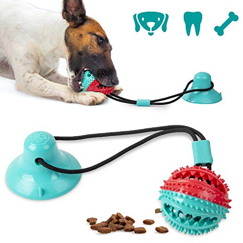 Shinmax Juguetes para Perro con campana,Multifunction Pet Molar Bite Toy,Dispensador de Golosinas para Perros con ventosas,Función de Cuidado Dental para Perros,Adecuado para perros pequeños y grandes