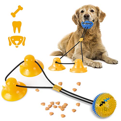 Shinmax Juguetes para Perro con campana,Multifunction Pet Molar Bite Toy,Dispensador de Golosinas para Perros con ventosas,Función de Cuidado Dental para Perros,Adecuado para perros pequeños y grandes
