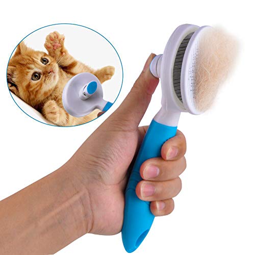 ShipeeKin Cepillo de limpieza para perros / gatos, peine desenredante para perros y gatos de pelo largo con botón de limpieza contra el pelo anudado para mascotas con pelo medio y largo